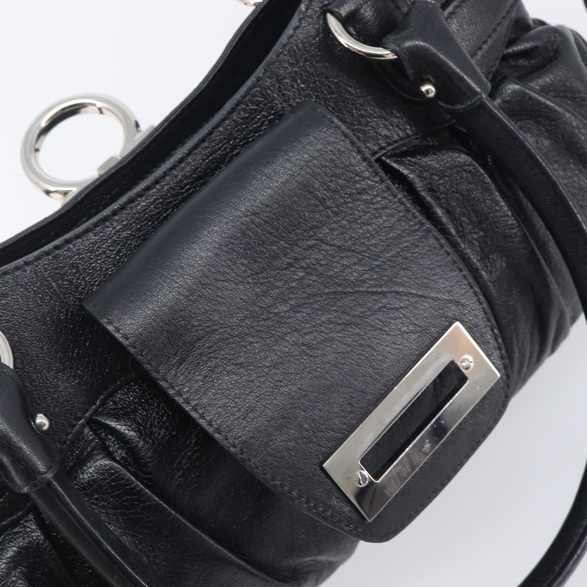 Salvatore Ferragamo Gancini Hand Bag Leather Black Silver Auth 210733V