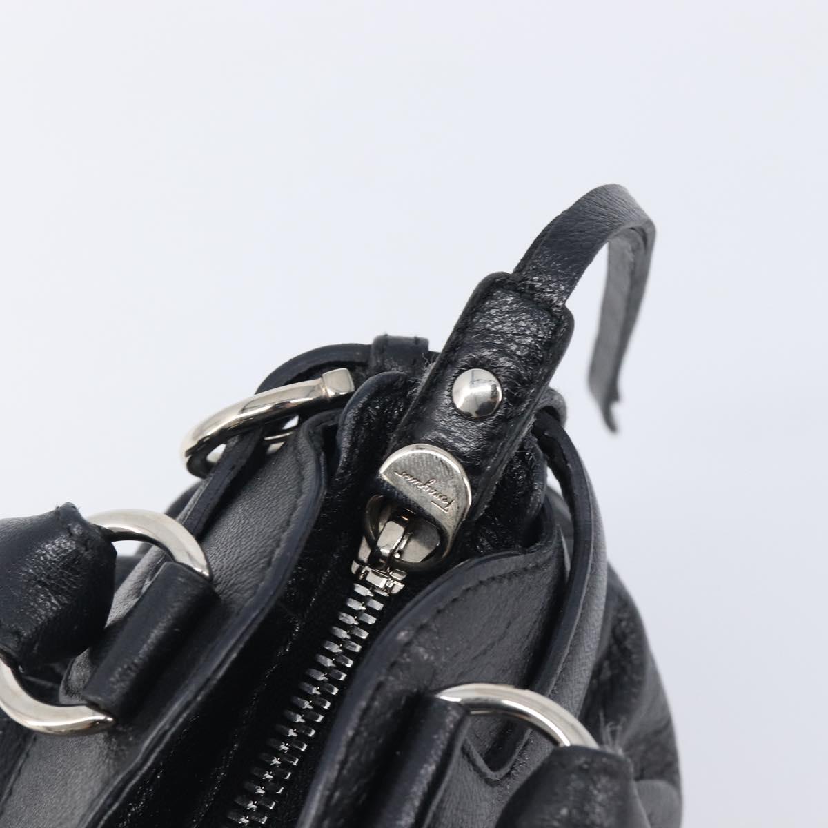 Salvatore Ferragamo Gancini Hand Bag Leather Black Silver Auth 210733V
