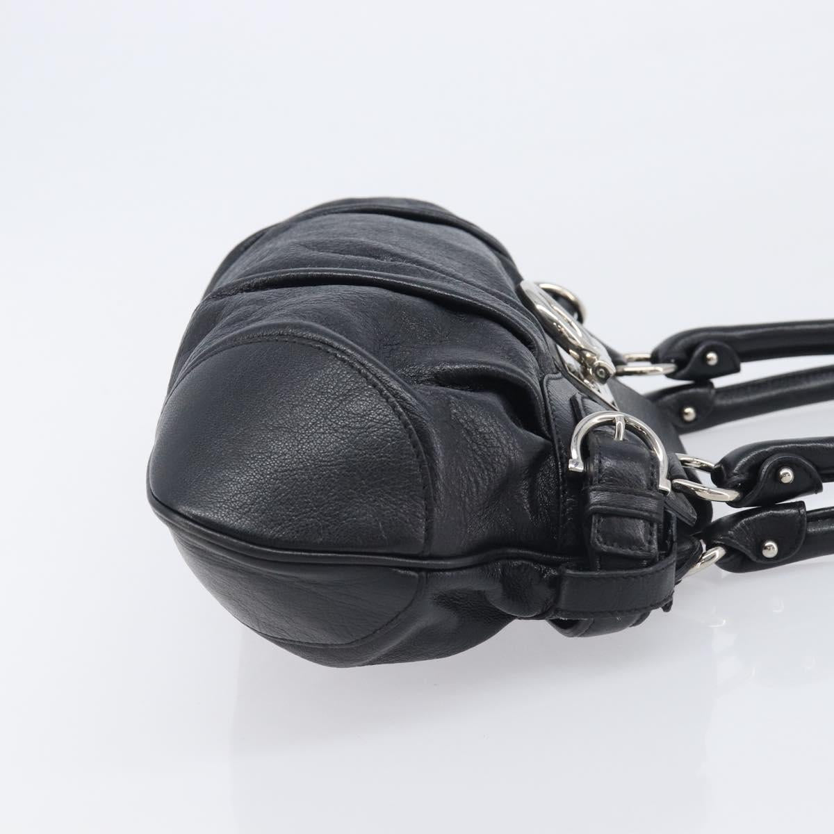 Salvatore Ferragamo Gancini Hand Bag Leather Black Silver Auth 210733V