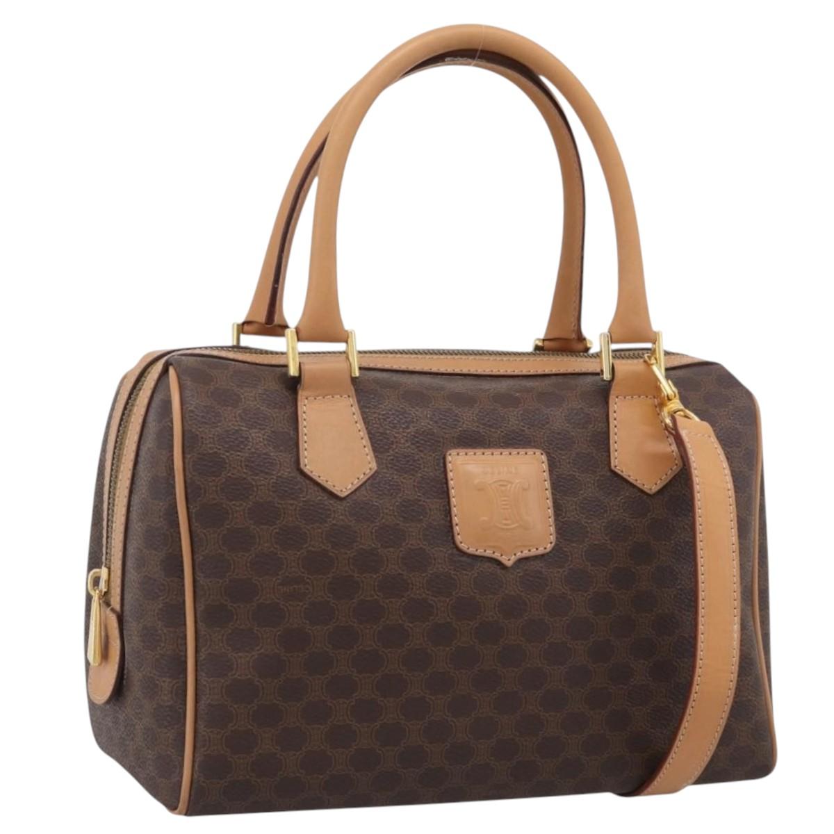 CELINE Macadam Canvas Boston Bag PVC Leather 2way Brown Gold Auth 210734V