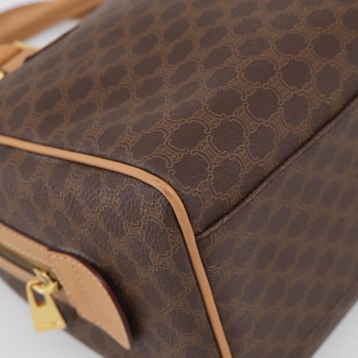 CELINE Macadam Canvas Boston Bag PVC Leather 2way Brown Gold Auth 210734V