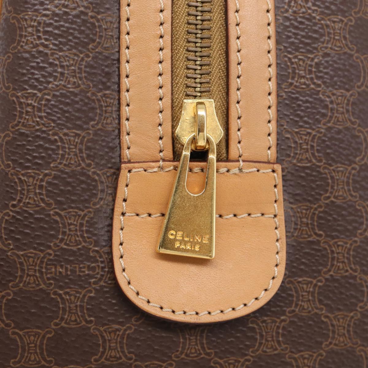 CELINE Macadam Canvas Boston Bag PVC Leather 2way Brown Gold Auth 210734V