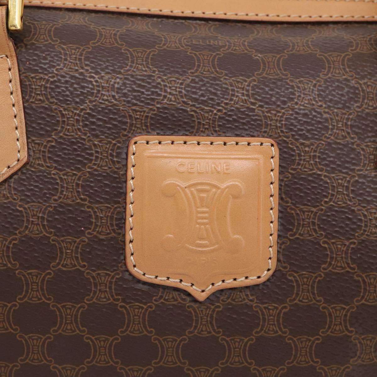 CELINE Macadam Canvas Boston Bag PVC Leather 2way Brown Gold Auth 210734V