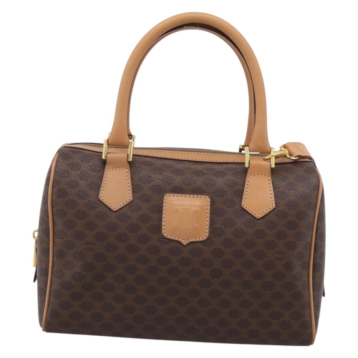 CELINE Macadam Canvas Boston Bag PVC Leather 2way Brown Gold Auth 210734V