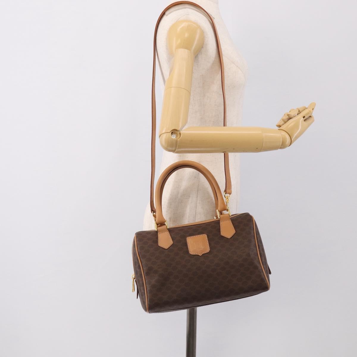 CELINE Macadam Canvas Boston Bag PVC Leather 2way Brown Gold Auth 210734V