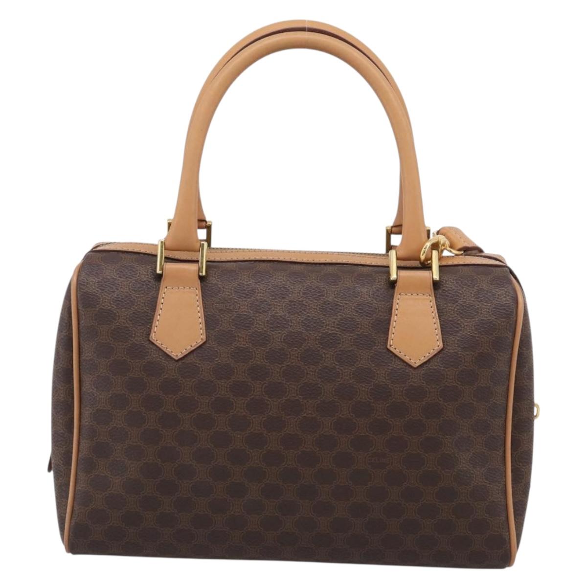 CELINE Macadam Canvas Boston Bag PVC Leather 2way Brown Gold Auth 210734V