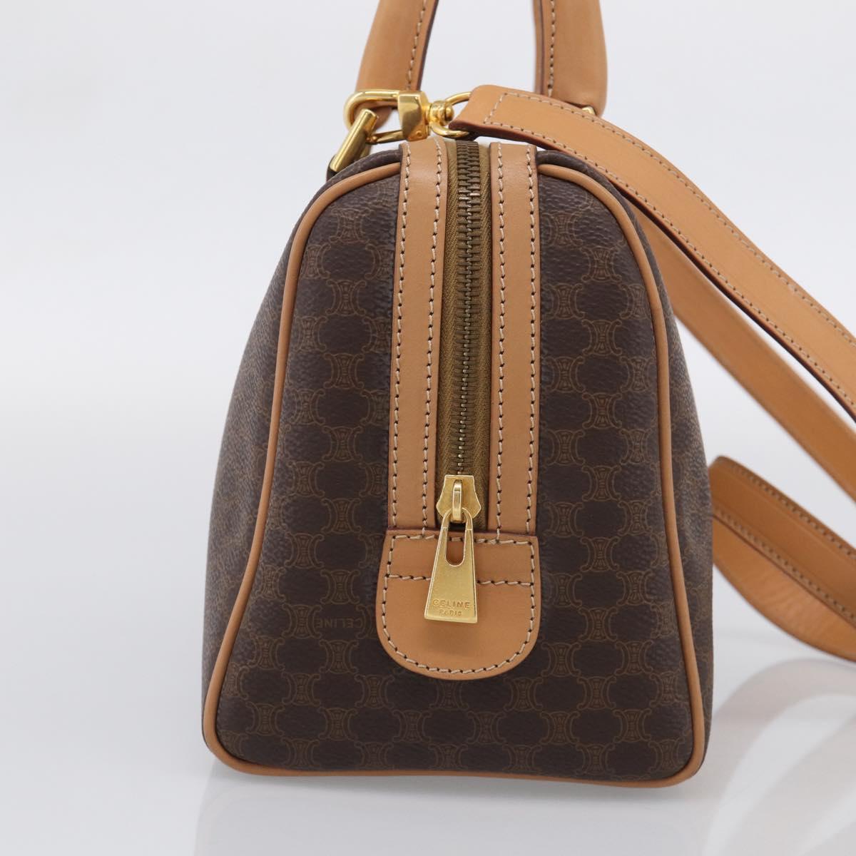 CELINE Macadam Canvas Boston Bag PVC Leather 2way Brown Gold Auth 210734V