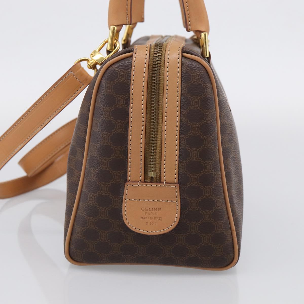 CELINE Macadam Canvas Boston Bag PVC Leather 2way Brown Gold Auth 210734V