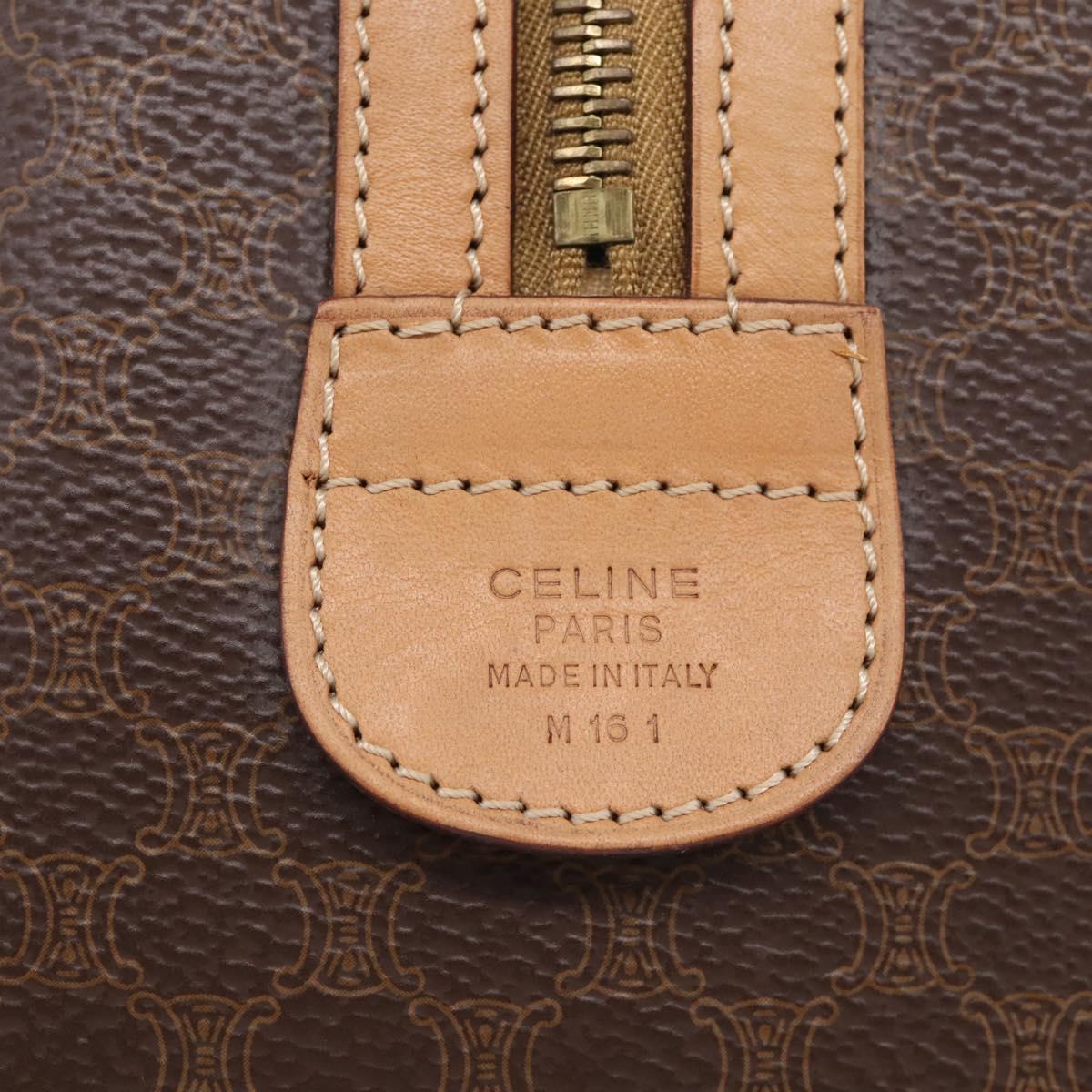 CELINE Macadam Canvas Boston Bag PVC Leather 2way Brown Gold Auth 210734V