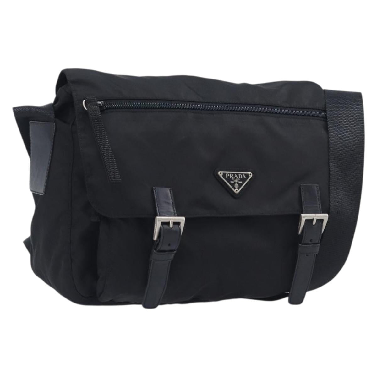 PRADA Shoulder Bag Nylon Black Silver Auth 210738A