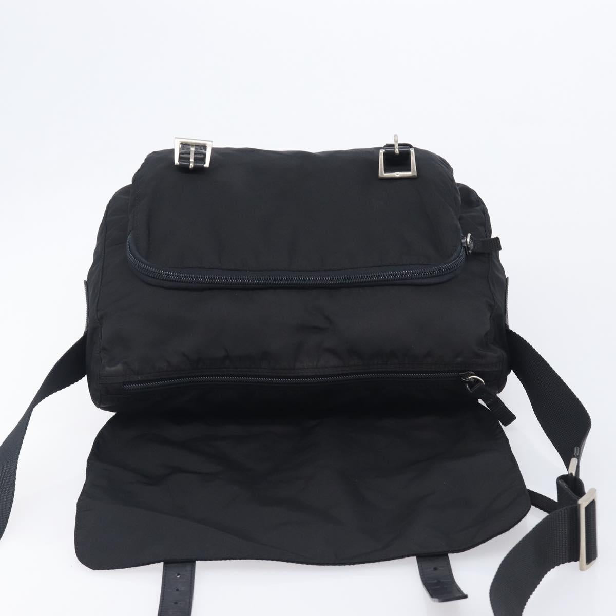 PRADA Shoulder Bag Nylon Black Silver Auth 210738A