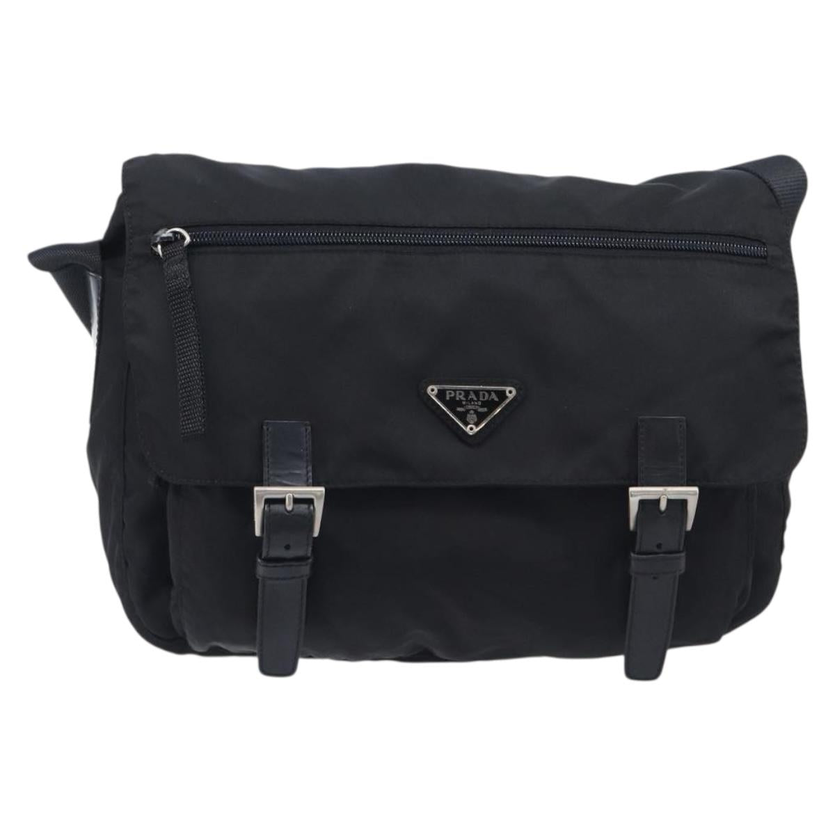 PRADA Shoulder Bag Nylon Black Silver Auth 210738A