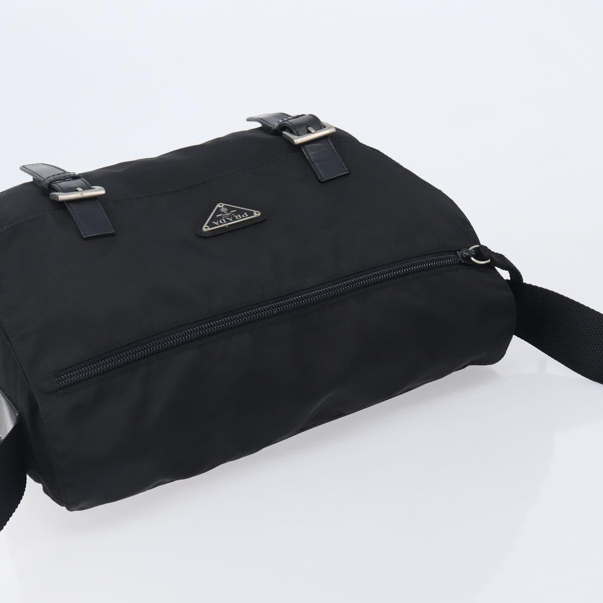 PRADA Shoulder Bag Nylon Black Silver Auth 210738A