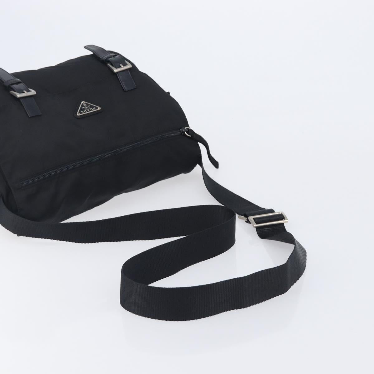 PRADA Shoulder Bag Nylon Black Silver Auth 210738A