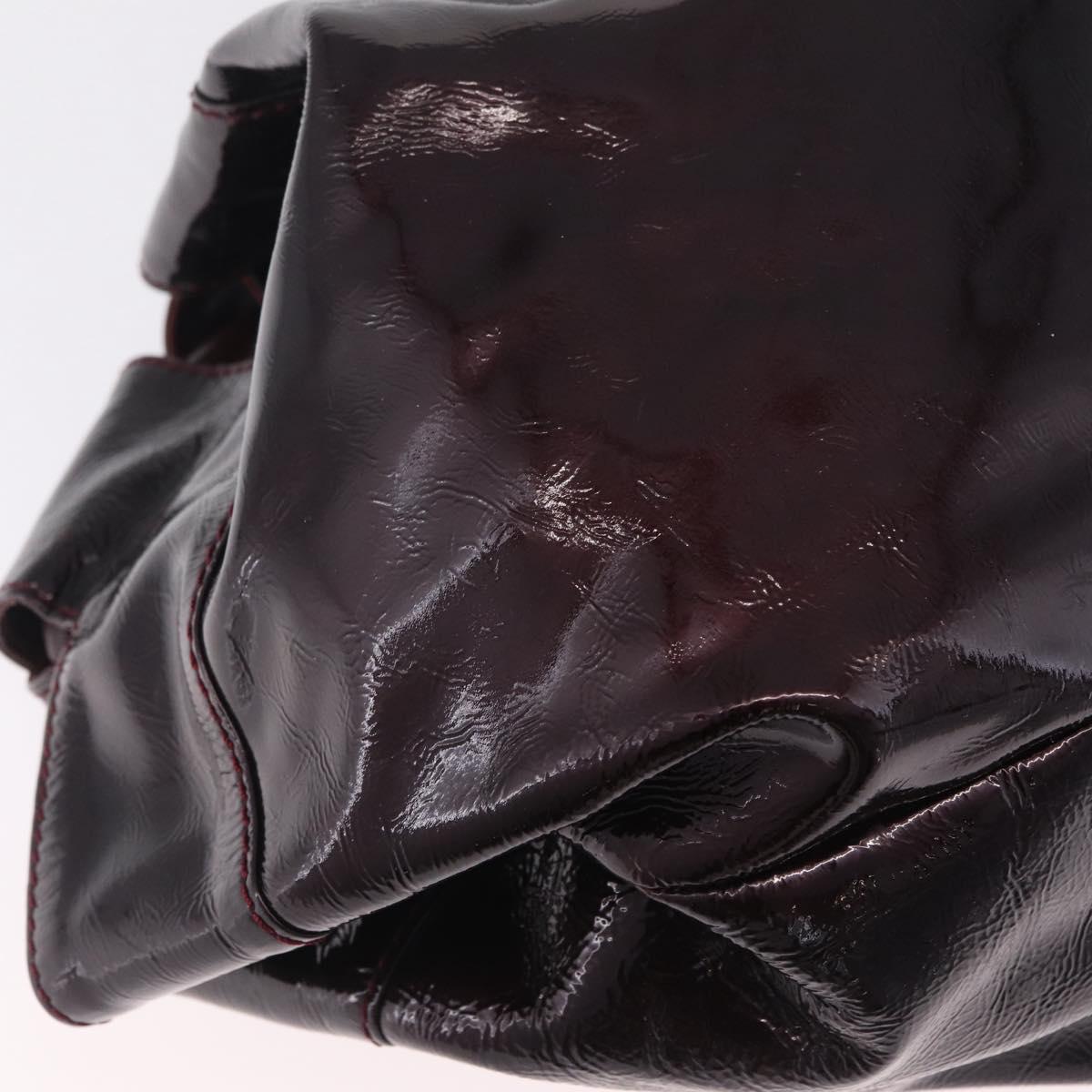 LOEWE Hand Bag Patent leather Wine Red Gold Auth 210739A