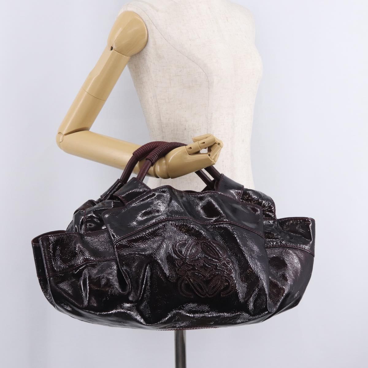 LOEWE Hand Bag Patent leather Wine Red Gold Auth 210739A