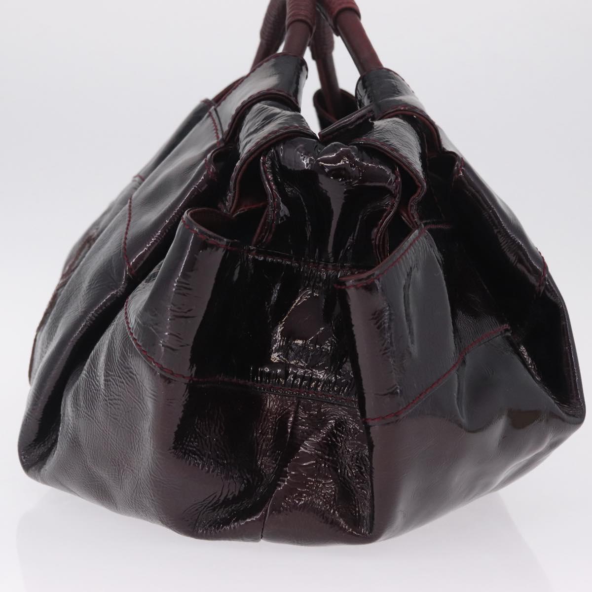 LOEWE Hand Bag Patent leather Wine Red Gold Auth 210739A