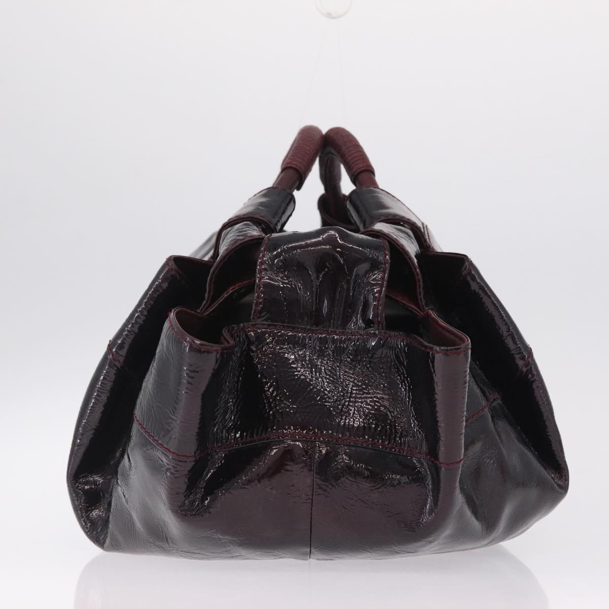 LOEWE Hand Bag Patent leather Wine Red Gold Auth 210739A
