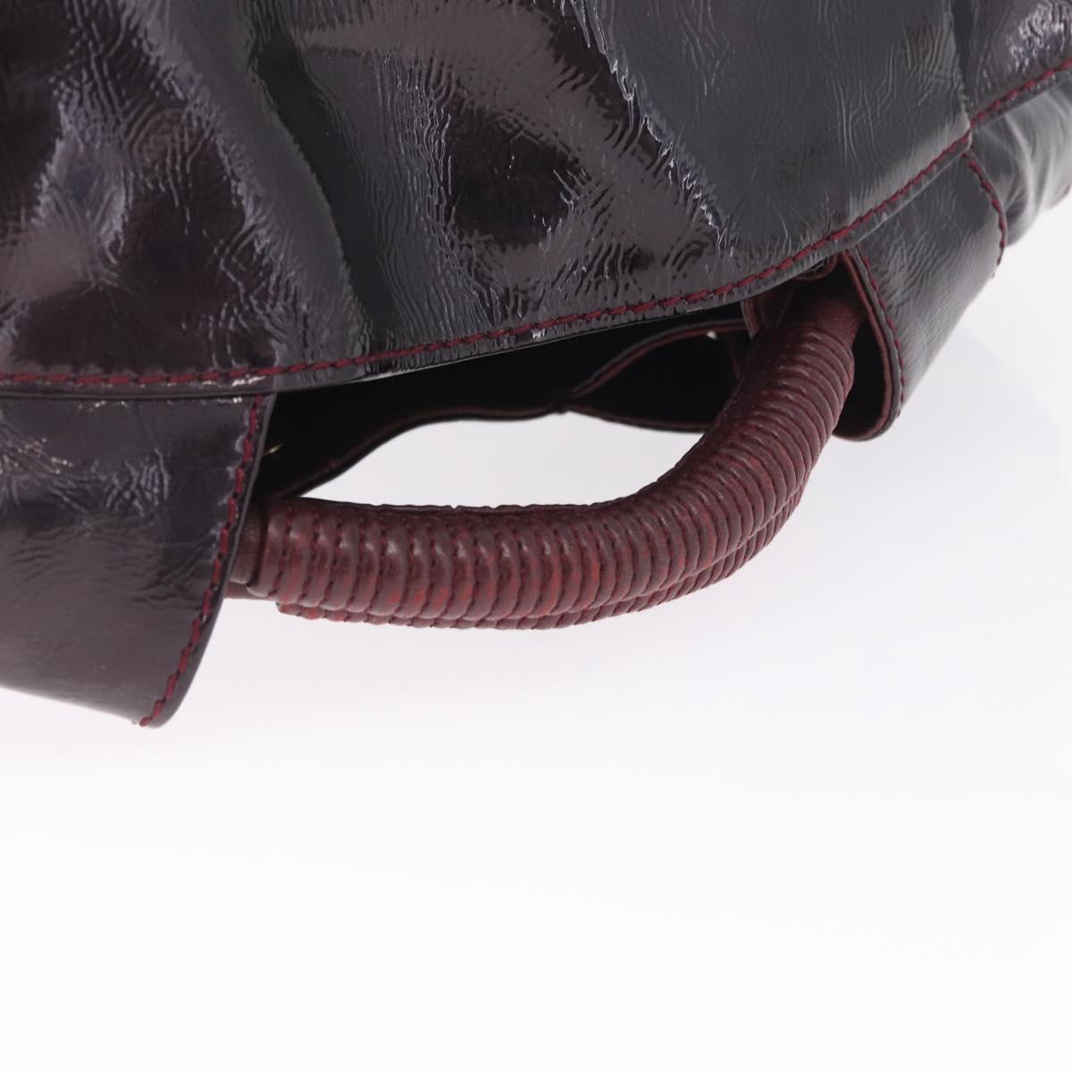 LOEWE Hand Bag Patent leather Wine Red Gold Auth 210739A