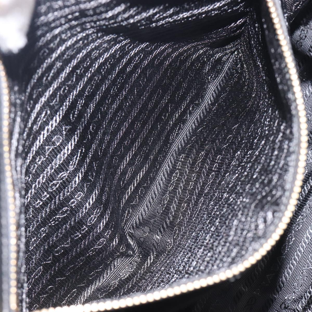 PRADA Gathered Hand Bag Leather Black Gold Auth 210740V