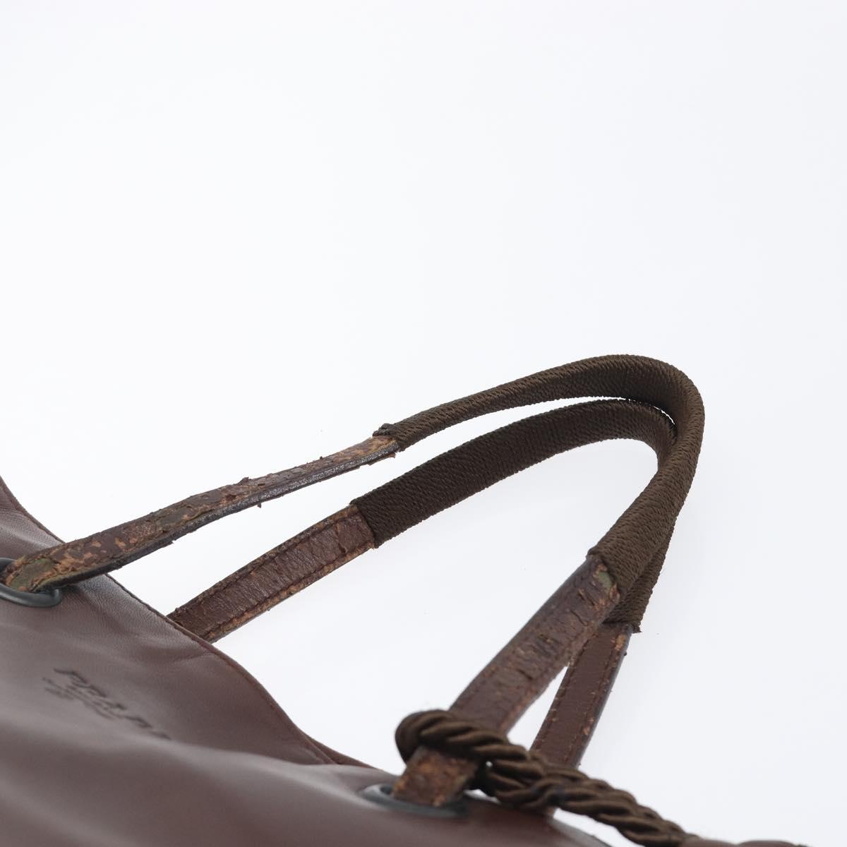 PRADA Hand Bag Leather Brown Silver Auth 210742