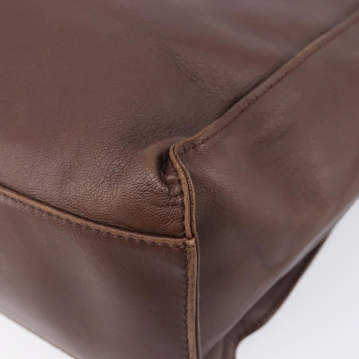 PRADA Hand Bag Leather Brown Silver Auth 210742