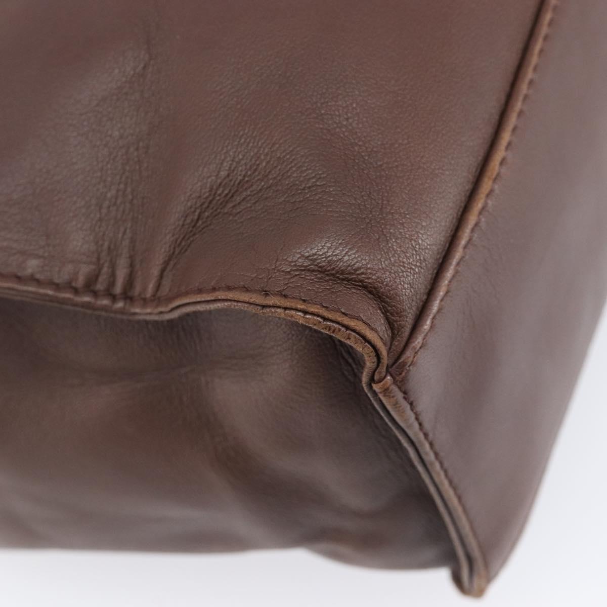PRADA Hand Bag Leather Brown Silver Auth 210742