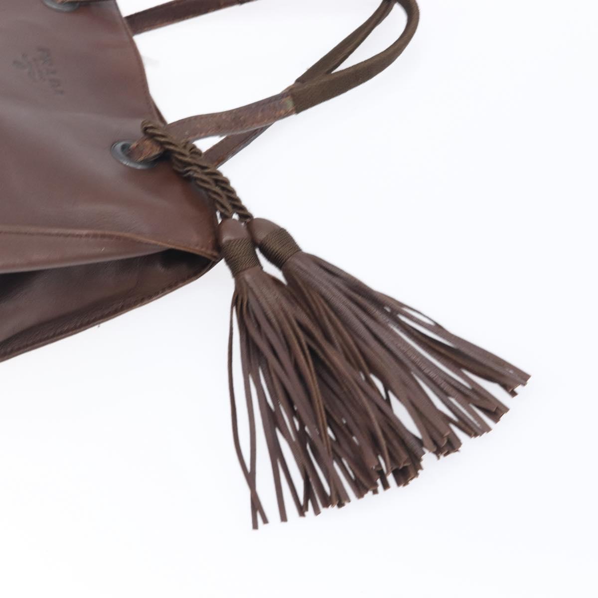 PRADA Hand Bag Leather Brown Silver Auth 210742