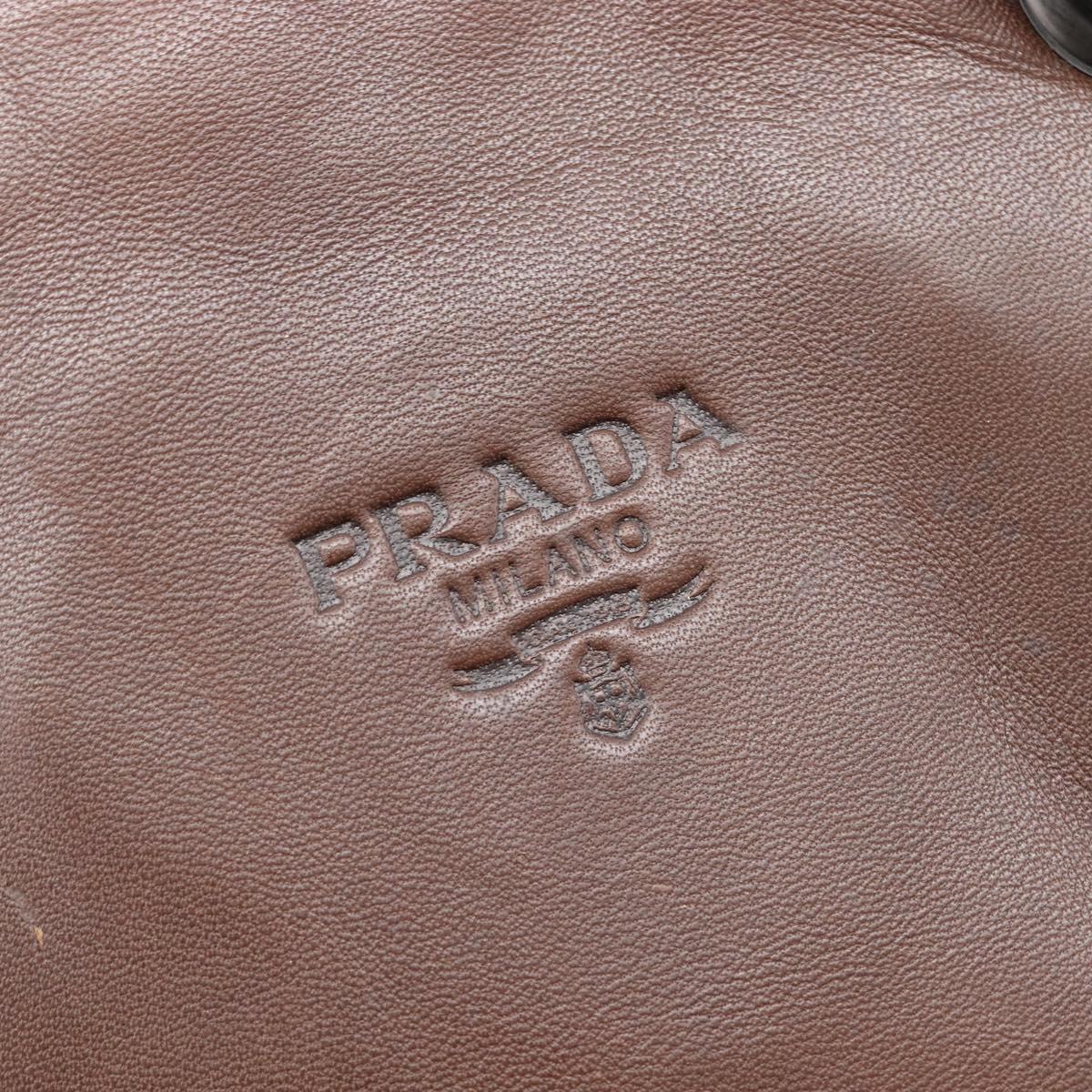 PRADA Hand Bag Leather Brown Silver Auth 210742