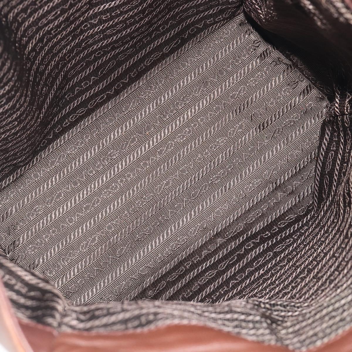 PRADA Hand Bag Leather Brown Silver Auth 210742