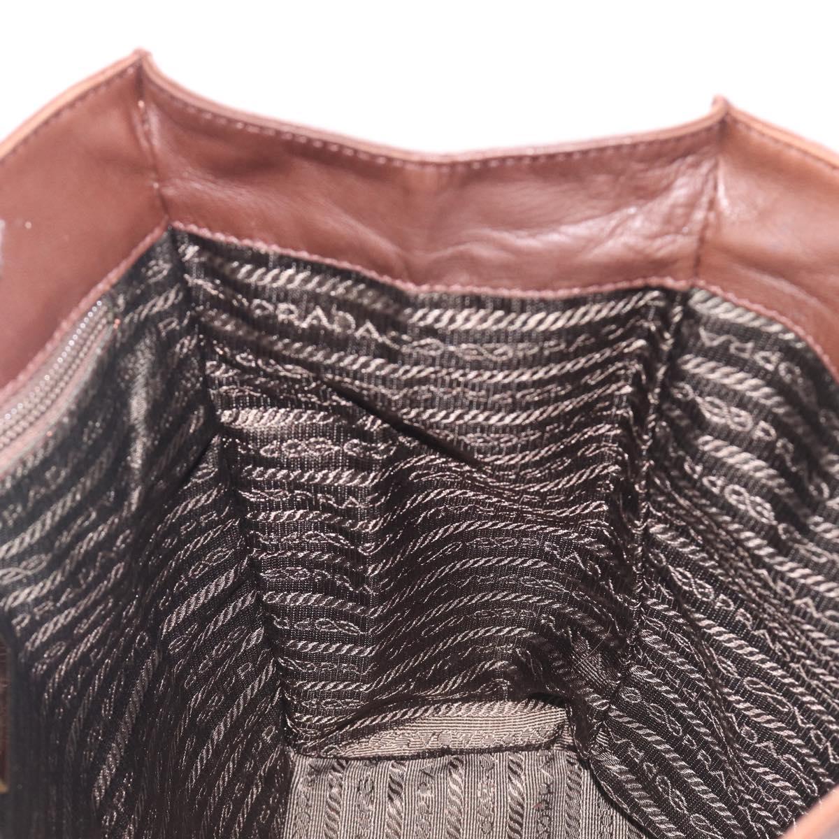 PRADA Hand Bag Leather Brown Silver Auth 210742