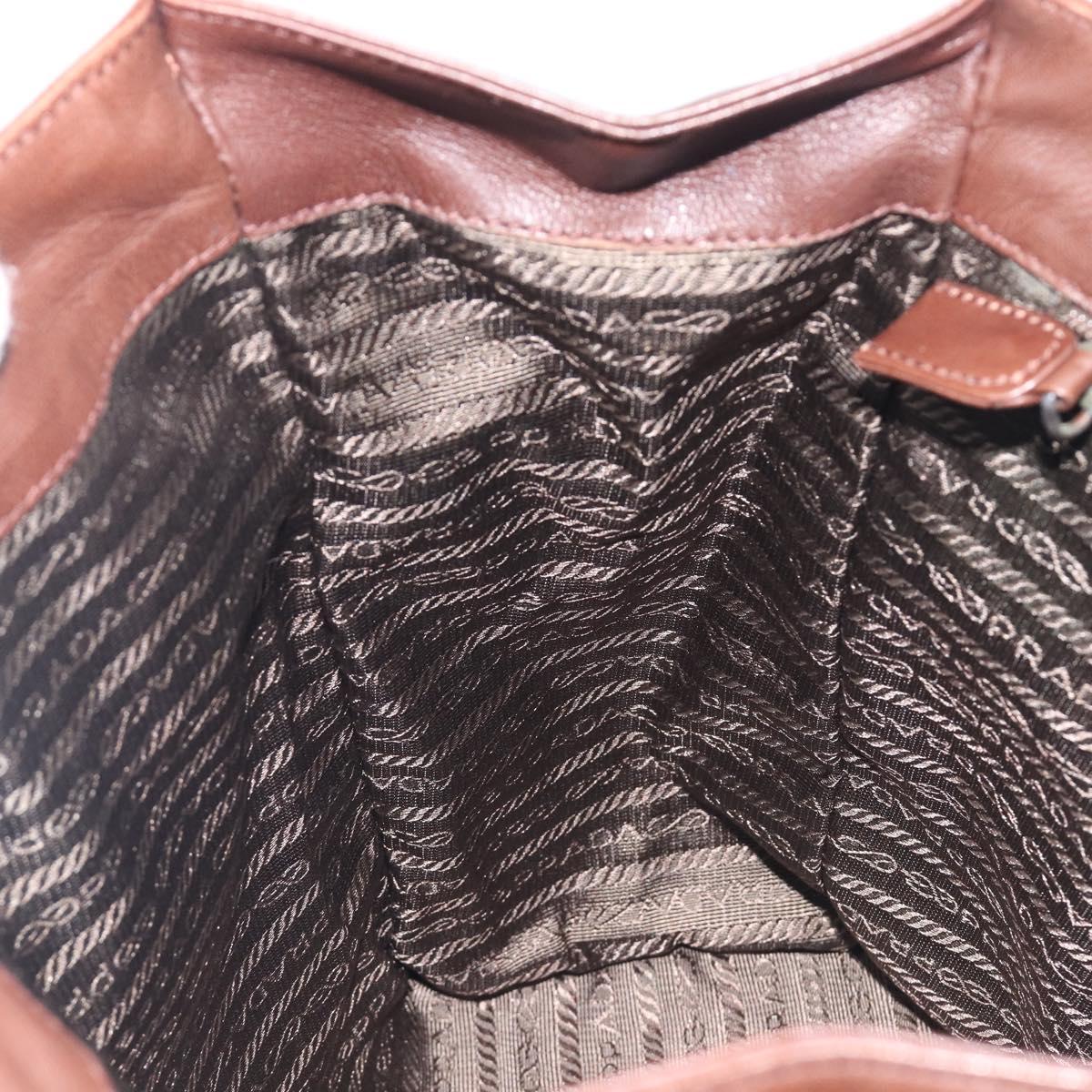PRADA Hand Bag Leather Brown Silver Auth 210742