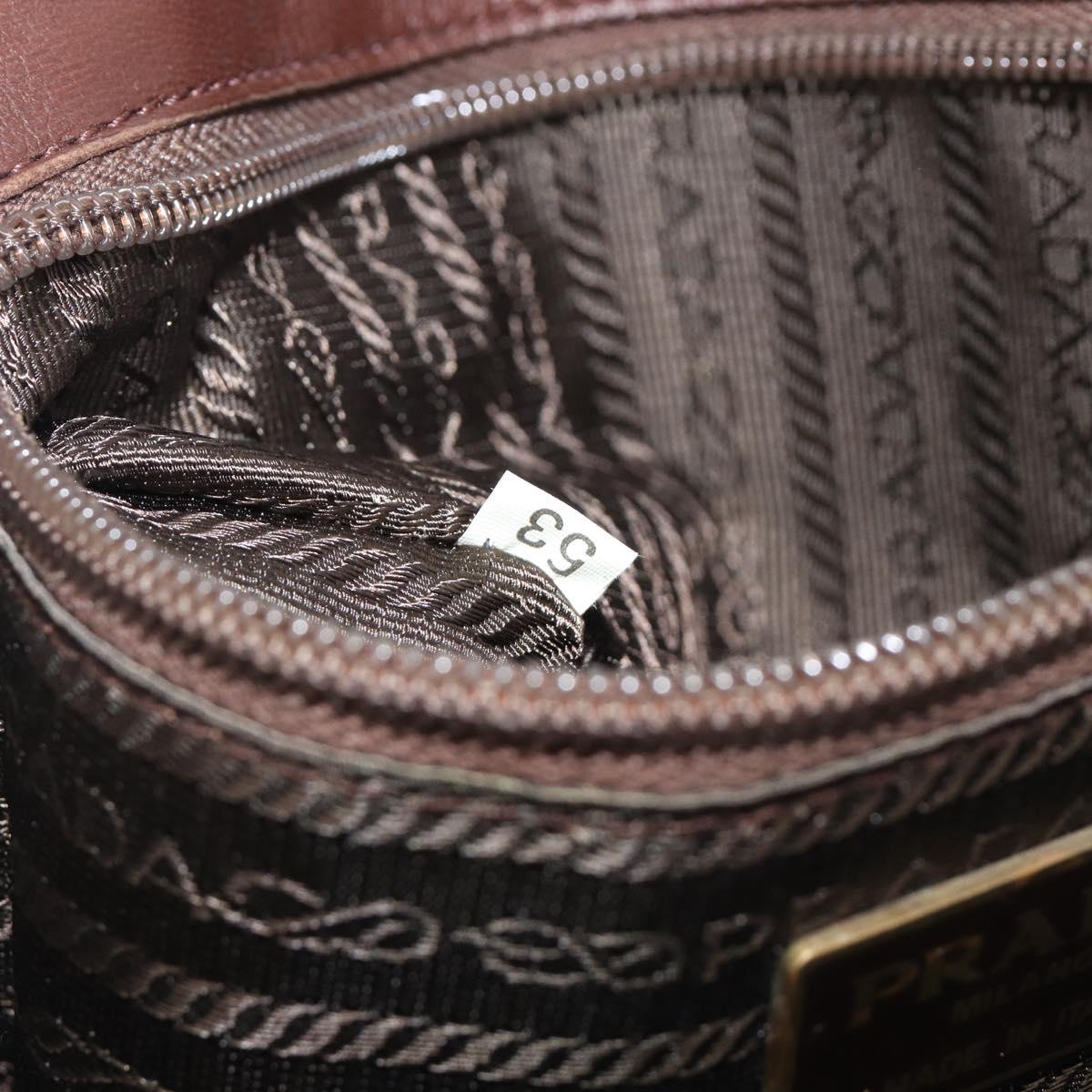 PRADA Hand Bag Leather Brown Silver Auth 210742