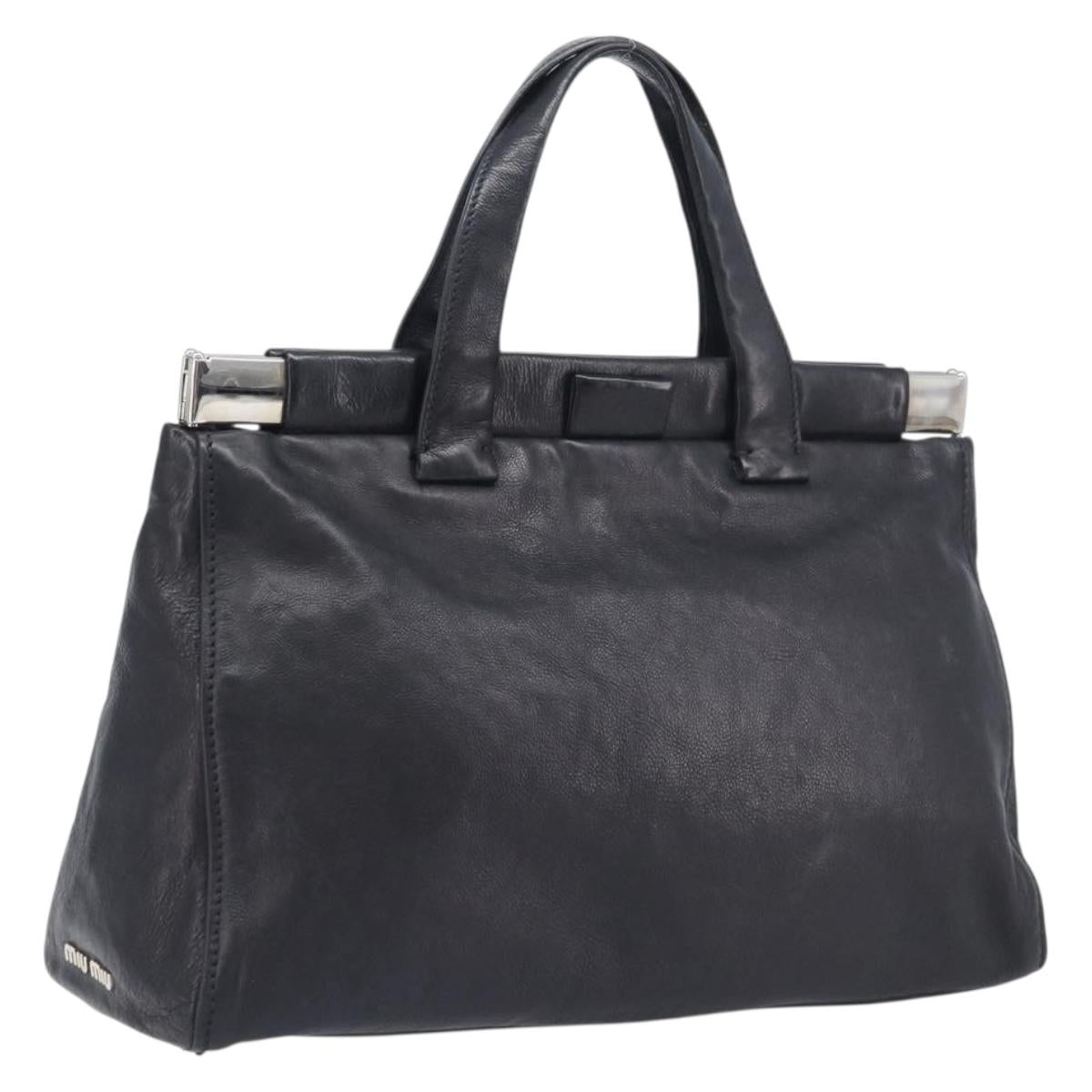 Miu Miu Vitterodino Hand Bag Leather Black Silver Auth 210750A