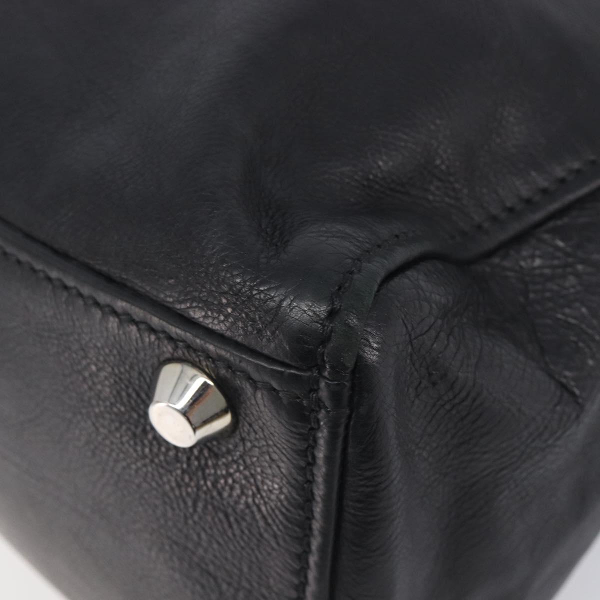 Miu Miu Vitterodino Hand Bag Leather Black Silver Auth 210750A