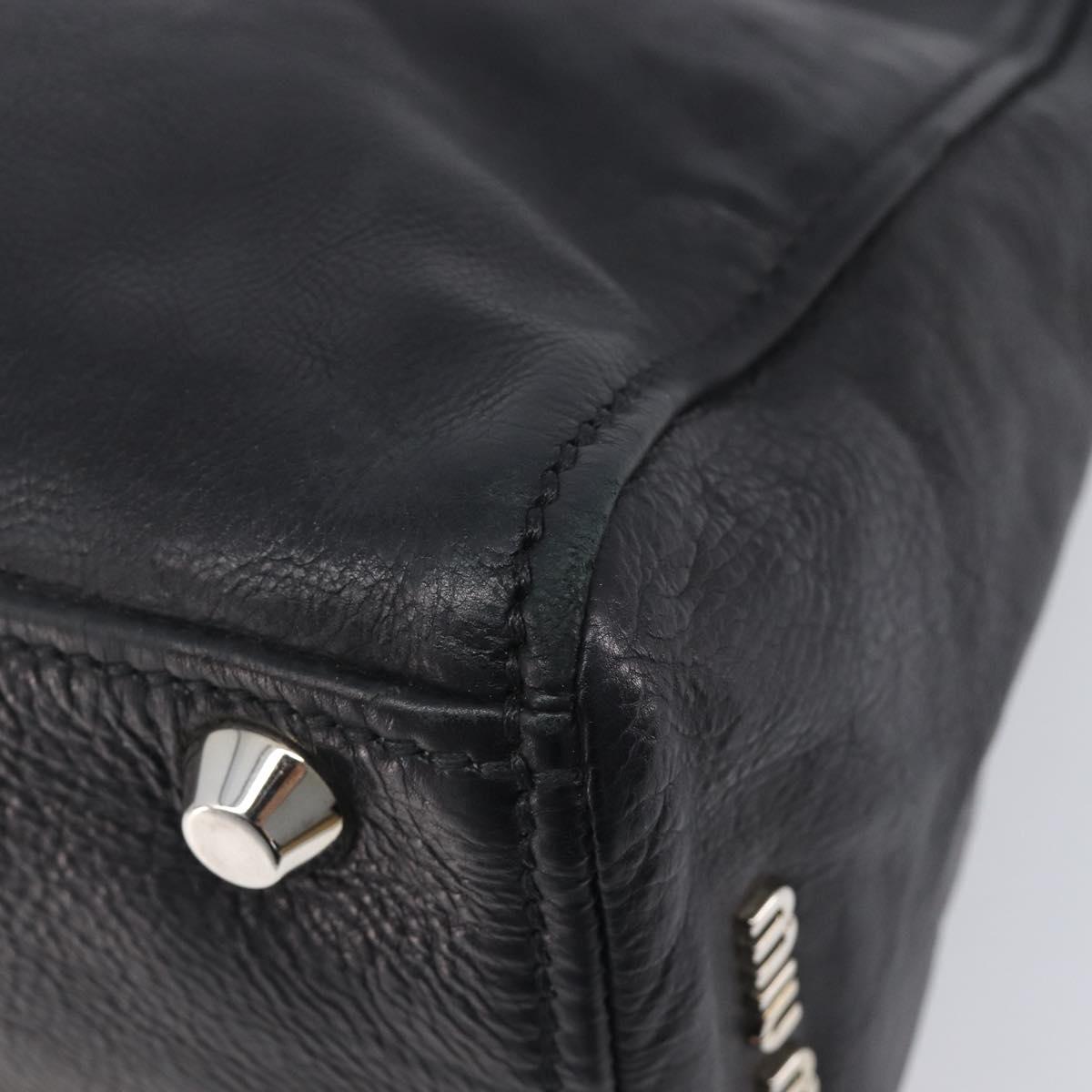 Miu Miu Vitterodino Hand Bag Leather Black Silver Auth 210750A
