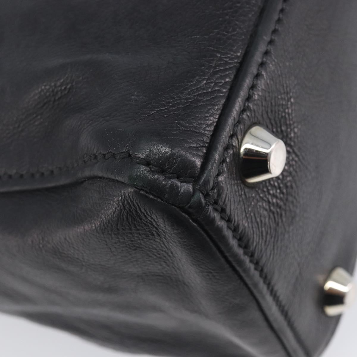 Miu Miu Vitterodino Hand Bag Leather Black Silver Auth 210750A