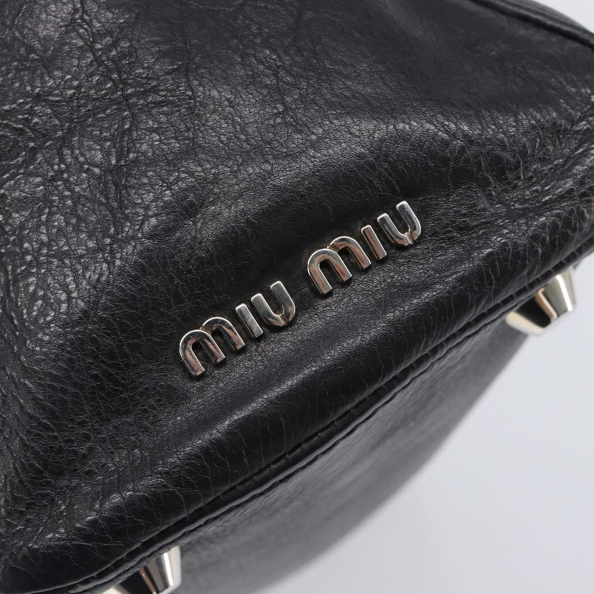 Miu Miu Vitterodino Hand Bag Leather Black Silver Auth 210750A