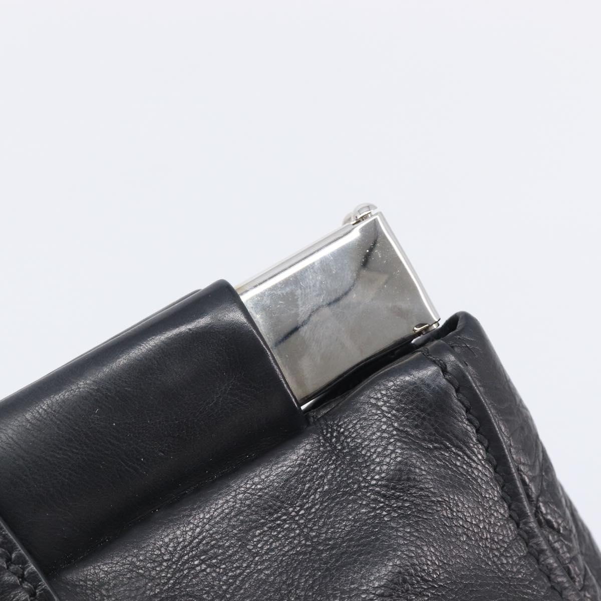 Miu Miu Vitterodino Hand Bag Leather Black Silver Auth 210750A