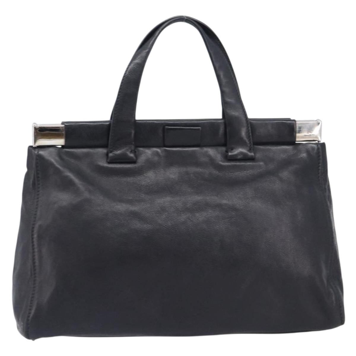 Miu Miu Vitterodino Hand Bag Leather Black Silver Auth 210750A
