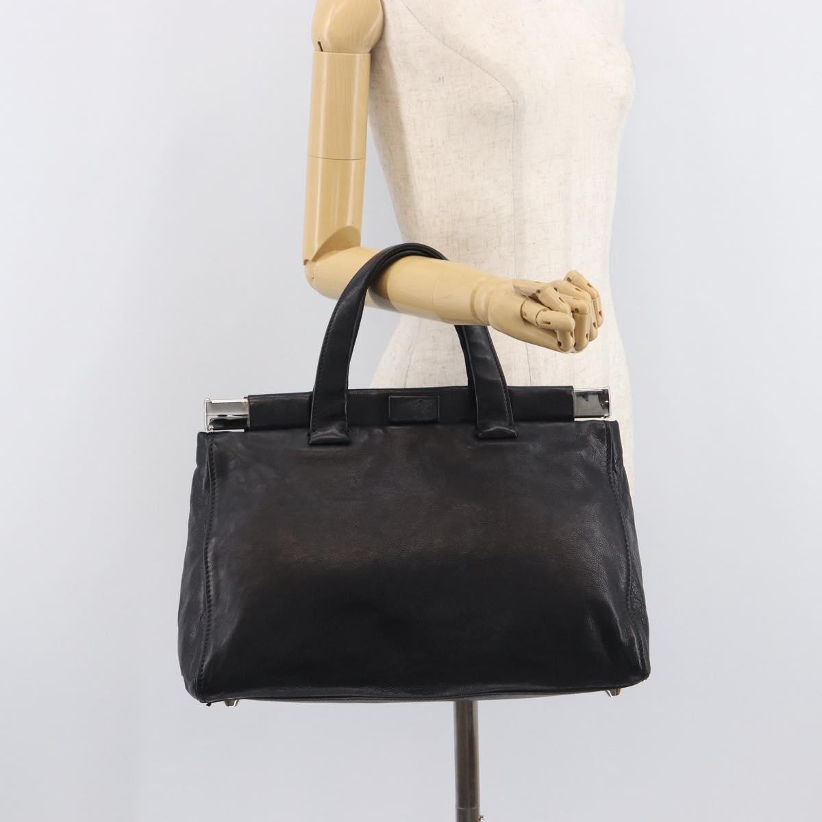 Miu Miu Vitterodino Hand Bag Leather Black Silver Auth 210750A