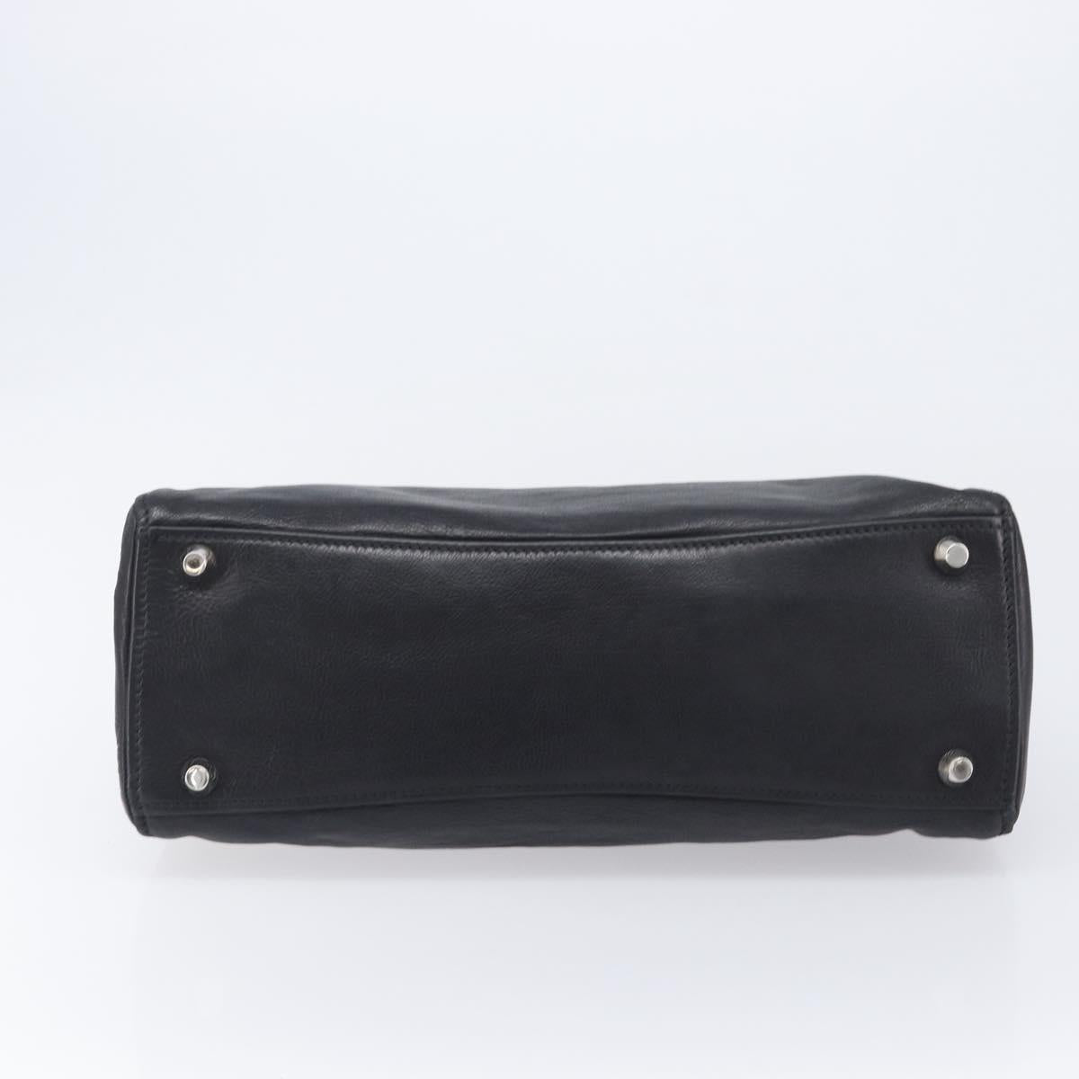 Miu Miu Vitterodino Hand Bag Leather Black Silver Auth 210750A