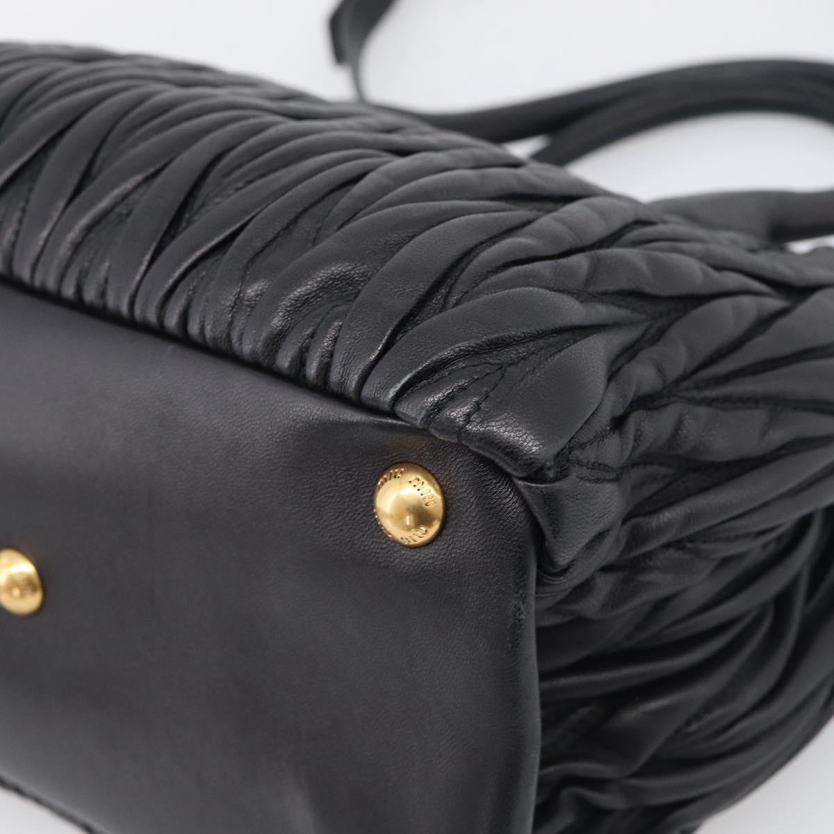 Miu Miu Matelasse Hand Bag Leather 2way Black Gold Auth 210751V