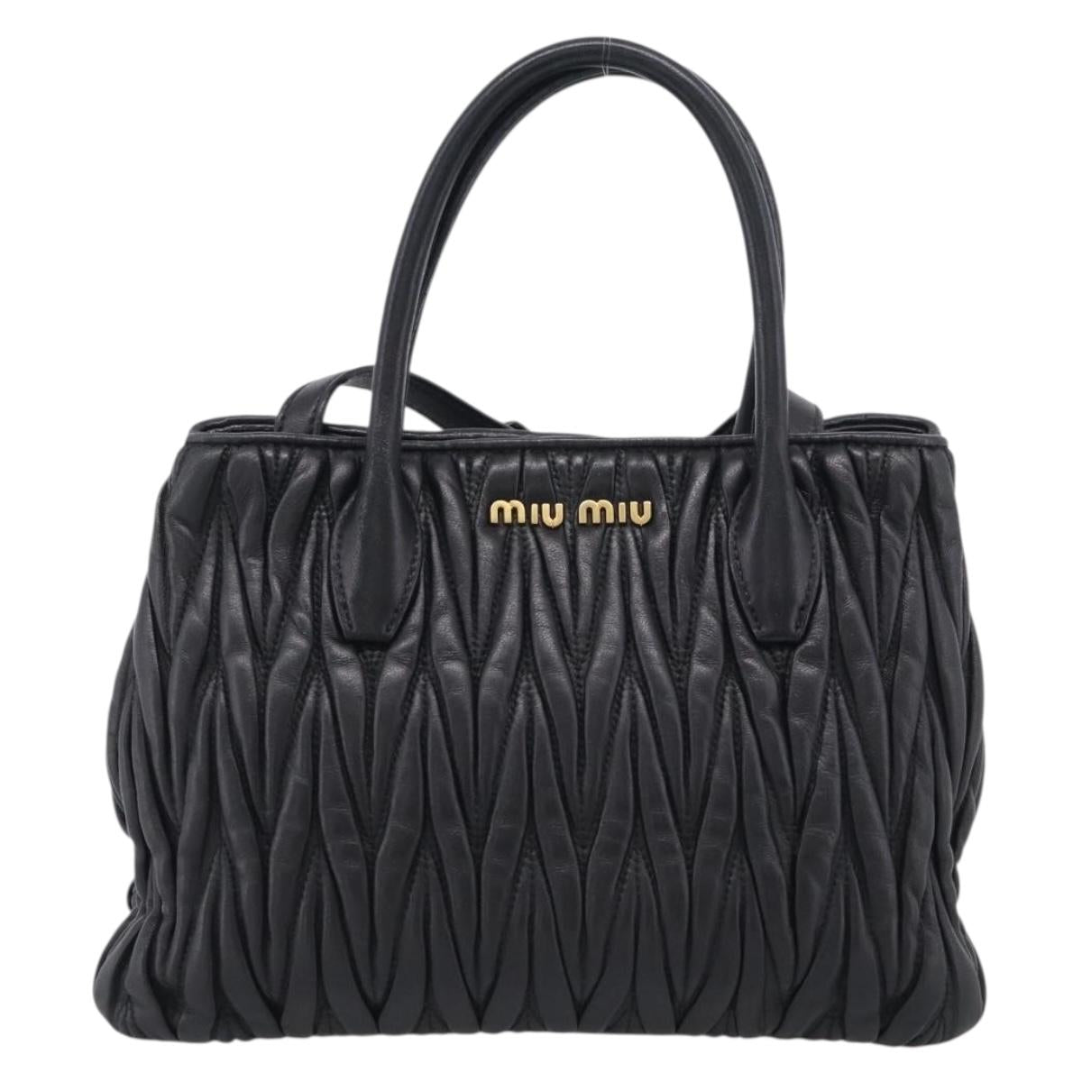 Miu Miu Matelasse Hand Bag Leather 2way Black Gold Auth 210751V