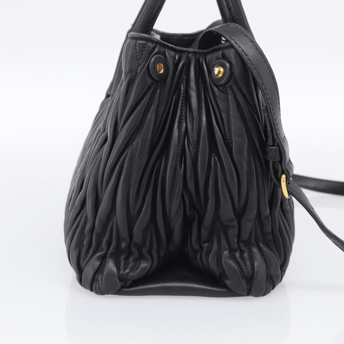 Miu Miu Matelasse Hand Bag Leather 2way Black Gold Auth 210751V