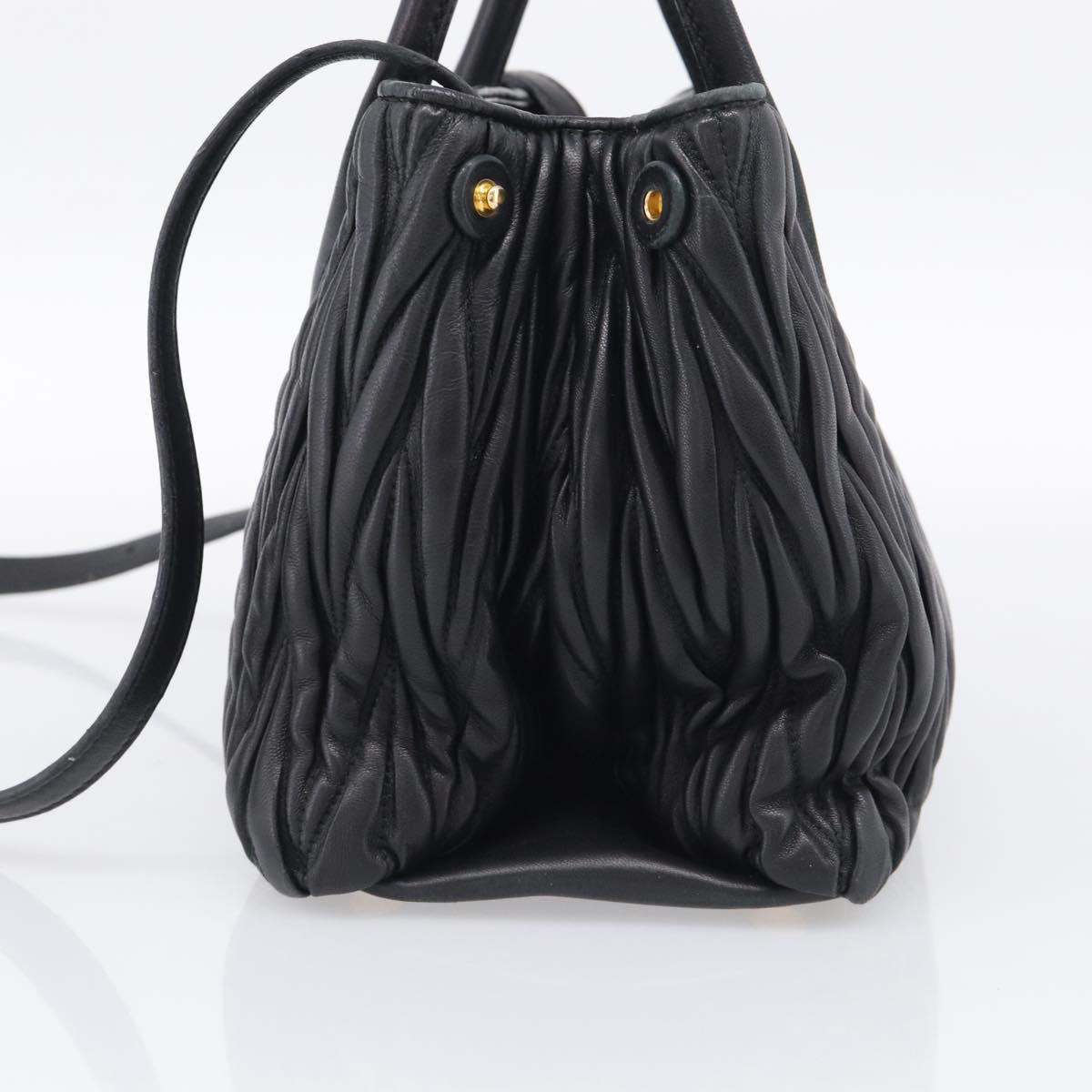 Miu Miu Matelasse Hand Bag Leather 2way Black Gold Auth 210751V
