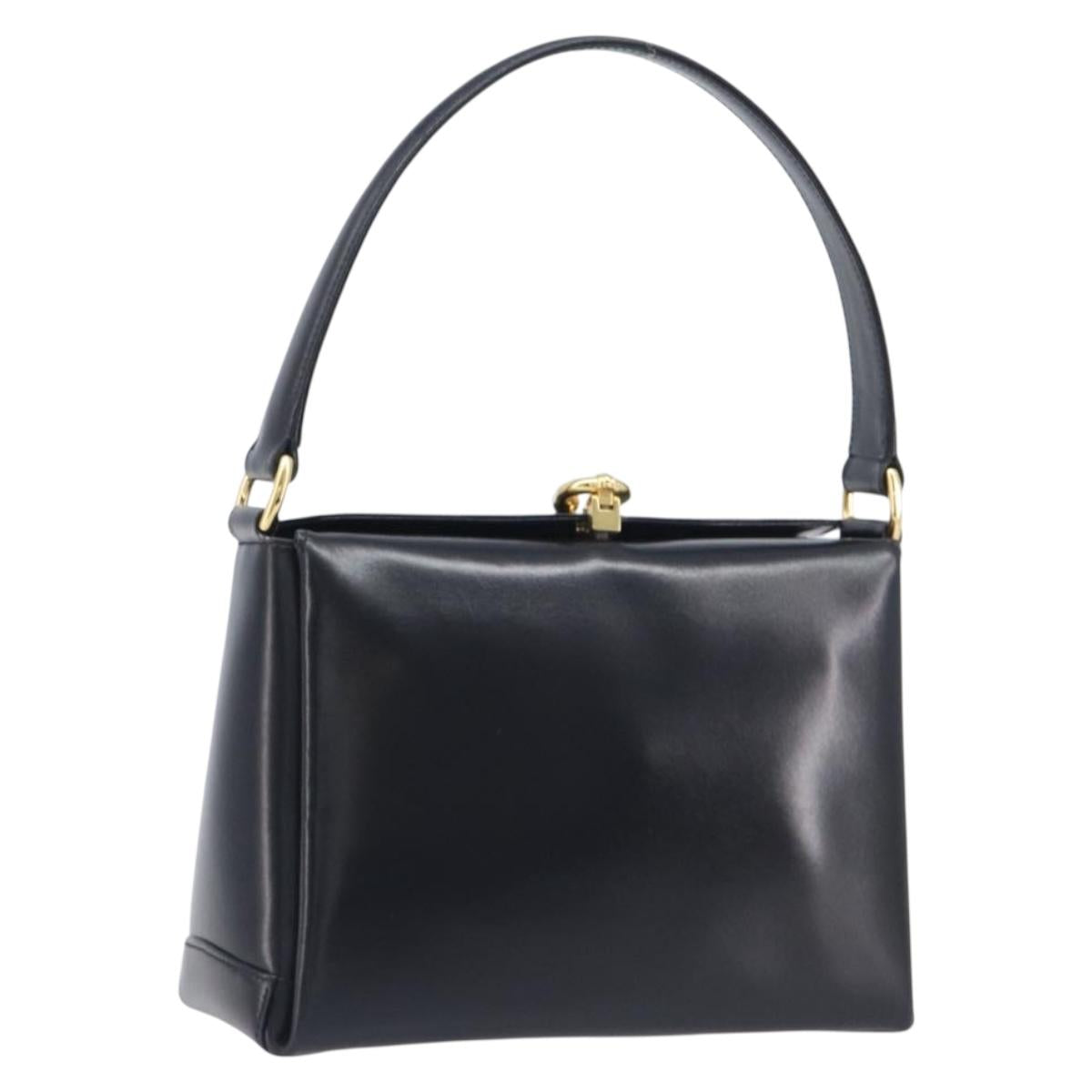 GUCCI Shoulder Bag Leather Black Gold Auth 210759A