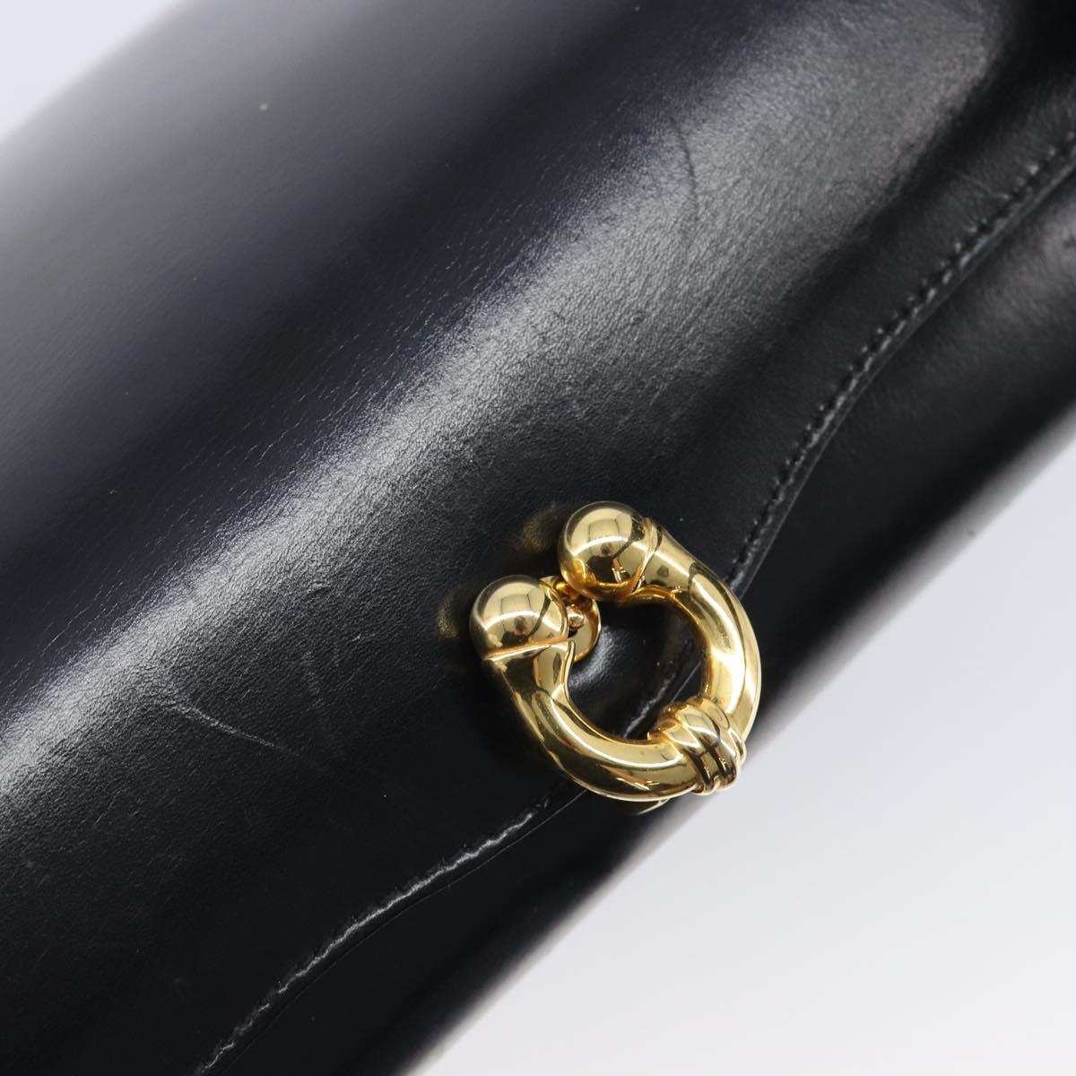 GUCCI Shoulder Bag Leather Black Gold Auth 210759A