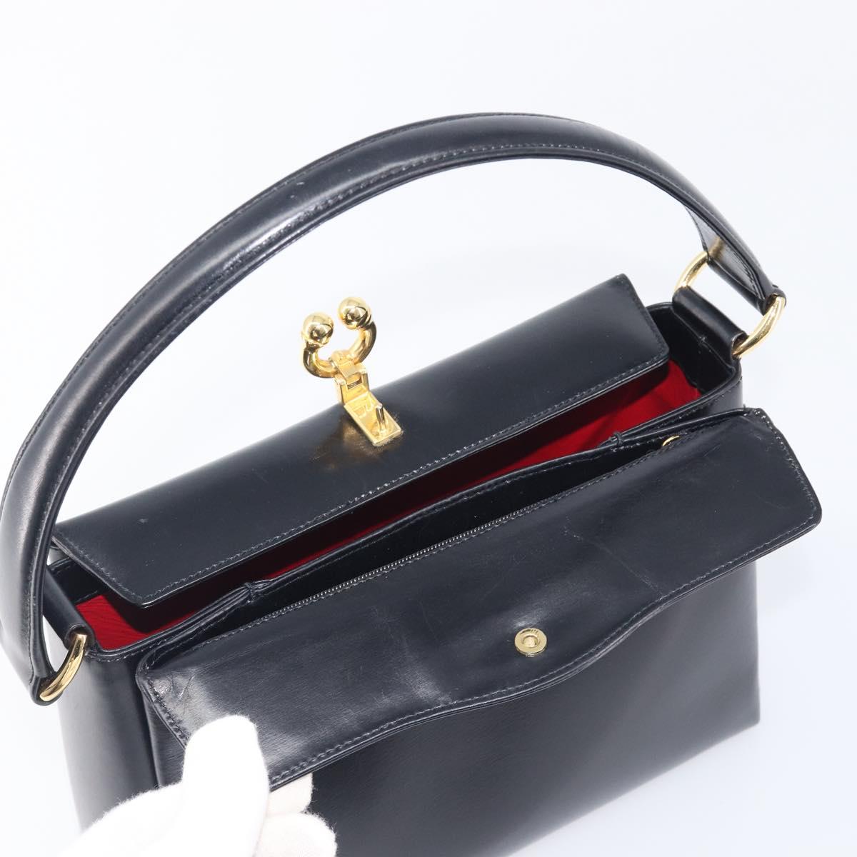 GUCCI Shoulder Bag Leather Black Gold Auth 210759A