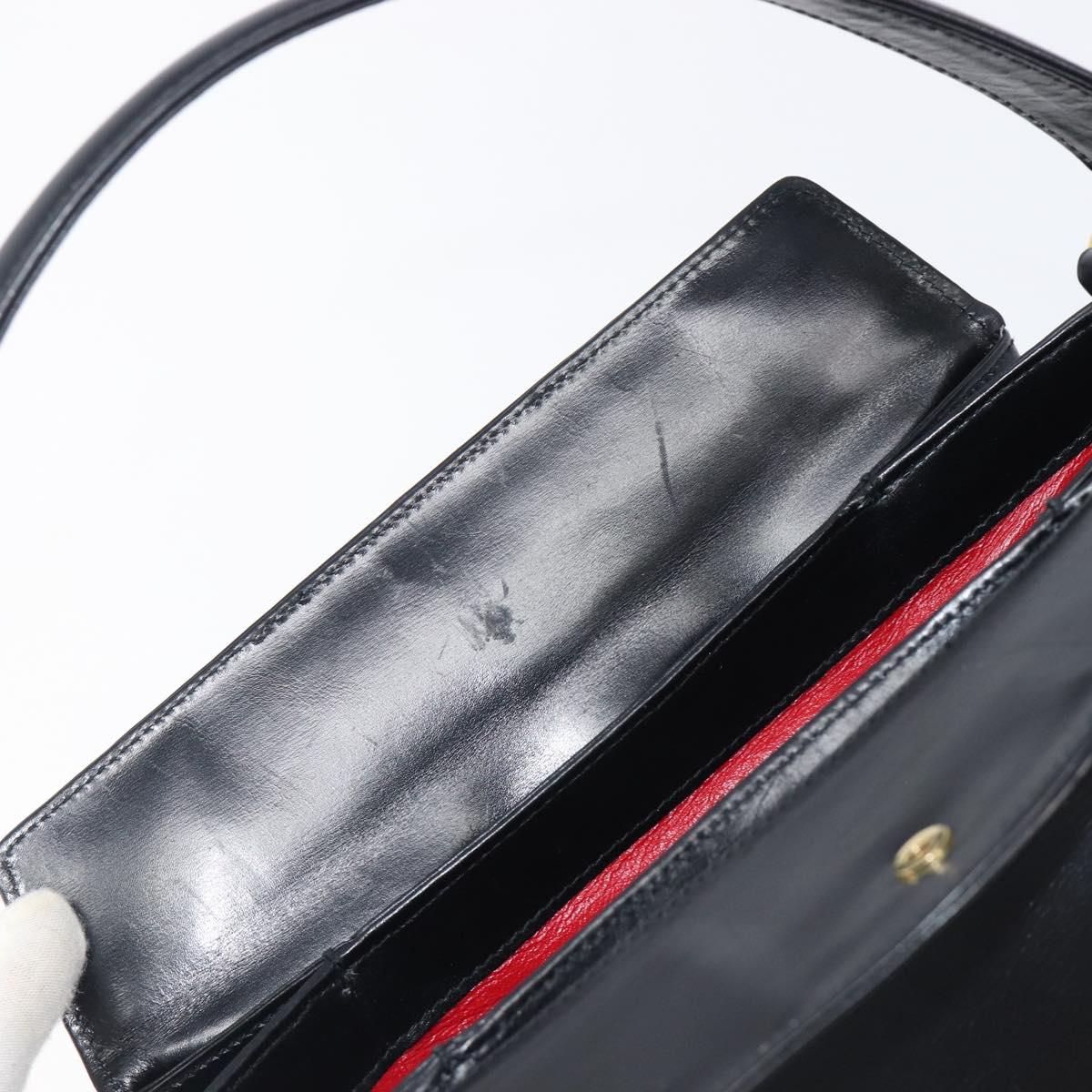 GUCCI Shoulder Bag Leather Black Gold Auth 210759A